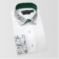 White With Green Texture Fabric Contrast Shirt